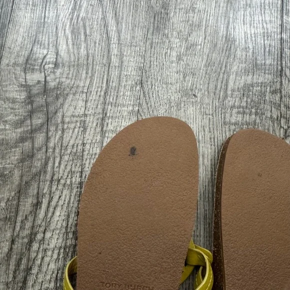 Tory Burch Miller Cloud Leather Sandals Cork Thong Lemon Lime Yellow Sz 10 - Picture 9 of 9